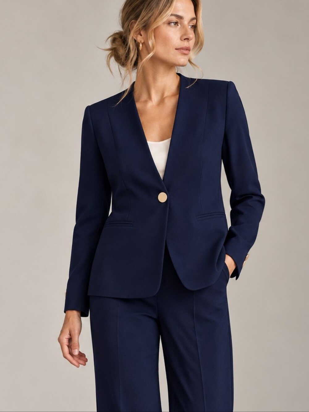 TED BAKER London CERISA Collarless Stretch Wool Blazer Jacket Navy Blue 12